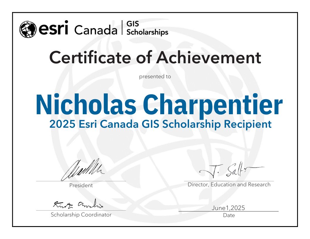 2025 ESRI Canada Scholarship Certificate